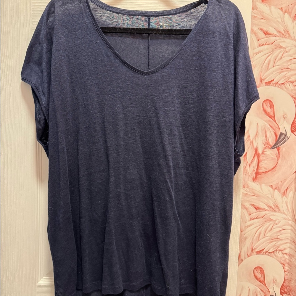 RESERVED for @gidget13 Women's Navy Blue Linen V-Neck Top